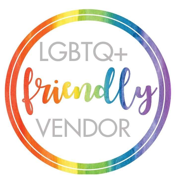 Rainbow-colored LGBTQ+ friendly vendor badge.