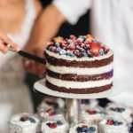 Newlyweds' elegant multi-tiered wedding cake