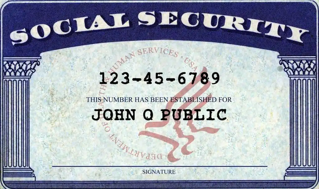 Sample U.S. Social Security card.