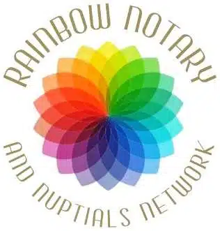 Colorful rainbow flower logo for Rainbow Notary and Nuptials Network.