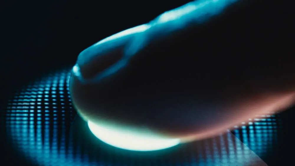 Close-up image of a biometric fingerprint scanner